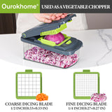 Ourokhome Food Chopper Manual Hand with Container, Mandolin Vegetable Slicer Onion Dicer with 8 Blades, Veggie Shredder (8 in 1, Gray)