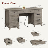 GarveeHome Farmhouse Executive Desk with File Drawers, 60 in Home Office Desk with Charging Station, Wooden Computer Desk with Cabinet Storage for Work Study Writing, Rustic Gray