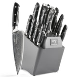 18 Pieces Damascus Kitchen Knife Set | Non-slip ABS Ergonomic Triple Rivet Handle for Meat Fork, Knife Sharpener and Shears NANFANG BROTHERS