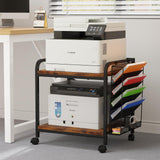 EasyCom Large Printer Stand with File Holder Organizer, Adjustable Height Shelf with Wheels, Rolling Printer Cart, Rustic Brown