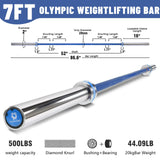 RICHUANG 7ft Olympic Barbell, Weightlifting Barbell 28mm 45lb - 500/700/1000lbs Capacity with Smooth Spinning Sleeves, Olympic Bar Fits 2" Plates, for Snatch Clean Jerk - Home Gym Training (Silver-Blue-500LBS)