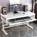 Adjustable Office Computer Desk with Cable Management & Keyboard Tray, Ideal for Workbench, Electronic Piano, and Music Production Studio