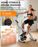 Pooboo Foldable Stationary Exercise Bike with Elliptical Mode, 8-Level Magnetic Resistance, Adjustable Seat & Handrail, LCD Monitor, 300LBS Capacity for Home Fitness & Rehab