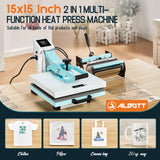 2-in-1 Heat Press, 15x15 Industrial Digital Sublimation Machine for T-Shirts