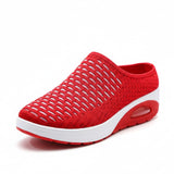 Women's Knit Orthopedic Mule Clogs, Breathable Air Cushion Backless Sneakers Casual Comfort Walking Casual Mules Lightweight Half Shoes for Indoor Outdoor (red,8)