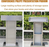 Weatherproof Stainless Steel Podium - Indoor/Outdoor Lectern for Restaurants & Hotels, Modern Conference Pulpit, Sleek Silver Design, Perfect Reception Desk