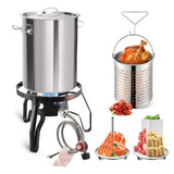 ARC 32QT Stock pot Seafood Boil Pot and Propane Stove Outdoor Cooker, Stainless Steel Crawfish Boil Pot with Basket and Steamer Rack, Burner for Outdoors Cooking and Steaming