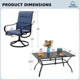 MFSTUDIO Patio Dining Set for 6 w/Metal Table & Swivel Chairs, Navy Blue