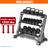 CHICAURA Heavy Duty 3 Tier Dumbbell Rack Stand, 1200LBS Weight Rack for Home Gym, Dumbbell and Kettlebell Storage with Adjustable Width, Stand Only