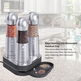 ICE ARMOR Electric Salt and Pepper Grinder, Set of 3 with Wireless Charging Base, Stainless Steel, Rechargeable Automatic Pepper Mill, Adjustable Coarseness, Easy to Use & Clean, Perfect Kitchen Gift