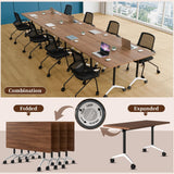 10-Pack Modular Folding Conference Table with Wheels, 55.1" Flip Top Mobile Training Table