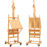 VISWIN Double-Sided Easel & Drafting Table, Hold 1 or 2 Canvas, Solid Beech Wood Artist Easel for Painting Canvas, Adjustable H Frame Easel with Tray & Wheels, Art Easel Stand for Adults, Artists