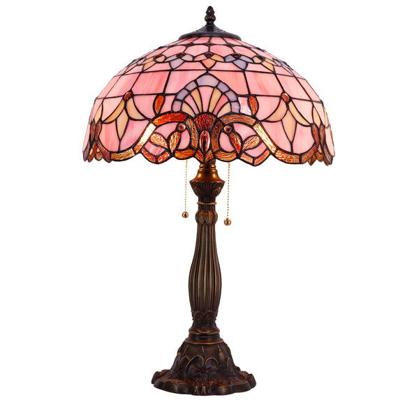 Pink Stained Glass Baroque Bedside Table Lamp Style Desk Light 16X16X24 Inches Decor Bedroom Living Room Home Office WERFACTORY