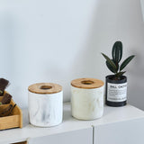Polytree Marble White Mini Trash Can with Bamboo Lid,Small Countertop Trash Can,Desk Trash Can,Table top Mini Garbage Cans,Resin Tiny Waste Basket