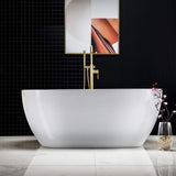 WOODBRIDGE 59"Freestanding White Acylic Soaking Bathtub with Brushed Gold Drain and Overflow,BTA1518 -BG-Drain &O