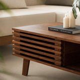 MAISONARIA Living Room Table Sets of 2, Mid Century Coffee Table & Dresser TV Stand, Sliding Door Coffee Table with Storage, Modern TV Stand for Bedroom, Living Room, Walnut