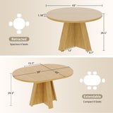 iPormis 43.3in-59in Extendable Round Dining Table for 4-6, Modern Wooden Kitchen Table for Dining Room, Adjustable Size Oval Circle Dinner Tables Furniture for Kitchen Living Room, Natural