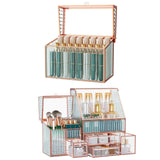 Youdepot Tempered Glass Makeup Organizer & Lipstick Holder with 24 Slots-Countertop Cosmetic Organizer for Vanity with Brush Holder Ideal Large Makeup Storage Drawer Organizer for Bathroom & Dresser.
