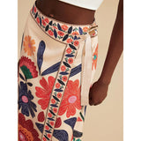 Talakeno Womens Floral Wrap Midi Skirt Summer Adjustable Tie Side Casual High Waist A Line Beach Boho Long Flared Skirts(Red,L)