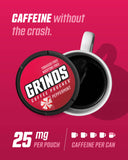 Grinds Coffee Pouches | 3 Cans of Peppermint | 18 Pouches Per Can | 1 Pouch eq. 1/4 Cup of Coffee (Peppermint)