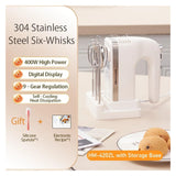 400W Hand Mixer with Electronic Control, 304 Stainless Steel 6-Rod Set & Storage Base - Heavy Duty Electric Kitchen Blender for Baking, Whipping, Mixingr