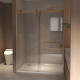 AMAPO 60 * 66 Brushed Gold Frameless Shower Door - 8mm Tempered Glass, Durable Stainless Steel Tracks, Decorative Handle - Suitable for High-End Residences, Boutique Hotels, and Luxury Spa Bathrooms