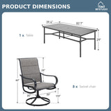 MFSTUDIO Outdoor Dining Set for 8, Patio Table and Chairs Set with Umbrella Hole, 9 Piece Patio Furniture Dining Set for Deck Yard Poolside