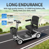 Folding 4 Wheel Mobility Scooter for Seniors, 250W Differential Motor, Detachable Battery, Compact Travel Electric Wheelchair with Adjustable Seat, Max Load 418LB