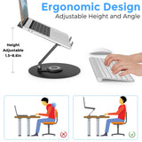 Swivel Laptop Stand for Desk, Adjustable Height Aluminum Computer Stand with 360 Rotating Base