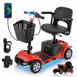 SUNDERWELL Mobility Scooters for Seniors & Adults, Compact Foldable Mobility Scooter with Tool-Free Disassembly, 15 Miles Range Electric Powered Mobility Scooters with 300 lb Capacity & USB Port (Red)
