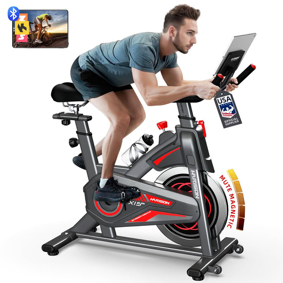 HARISON Exercise Bike - Magnetic Stationary Bike for Home Gym - Silent Pad Indoor Cycling Bike with Tablet Mount & Comfortable Seat Cushion, 350LBS Weight Capacity, Workout Bike (HR-X15 Magnetic exercise bike) HARISON