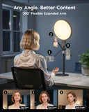1300 Lumens Ring Light with Stand for Desk, Computer & Laptop – Podcast & Streaming Light with Flexible Phone Holder, CRI 98+ Bright Yet Soft Influencer Light for Video Recording, Conference & Calls