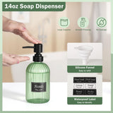Shinowa Bathroom Accessories Set, 5 Pcs Clear Glass Bathroom Accessory Sets Complete with Soap Dispenser, Toothbrush Holder, Q-Tips Holder, Soap Dish, Ceramic Tray, Vanity Organizer, Green