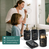 Black and Gold Bathroom Accessories Set, Marble Bathroom Accessories 5 Pieces Ceramic Modern Bathroom Accessories Set with Bathroom Soap and Toothbrush Holder Set, Soap Dispenser, Mouthwash Cups