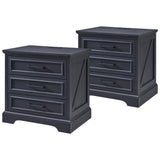 ACCOHOHO Farmhouse Nightstands Set of 2, 22 Inch Wide End Table with Charging Station & 3 Large Drawers, Rustic Wood Small Dresser Chest of Drawers for Bedroom, Living Room, Black