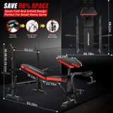 OPPSDECOR 6 in 1 900LBS Weight Bench with Leg Extension and Leg Curl, Foldable Bench Press Set and Squat Barbell Rack with Preacher Curl (Red)