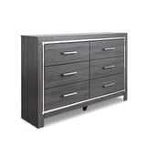 Signature Design by Ashley Lodanna Modern Glam 6 Drawer Dresser with Faceted Chrome Accents, Gray Wood Grain