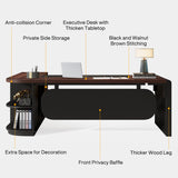 Tribesigns 80'' L-Shaped Desk, Large Executive Office Desk with 55'' Drawers Cabinet, Modern Computer Table with Storage Shelves, Business Furniture for Home Office, Walnut & Black