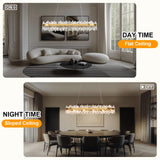 MELKZENPD 60-Inch Gold Modern Crystal Chandelier, 24 Lights, Large Rectangle 2-Tier K9 Crystal Raindrop Pendant Light Fixture for Dining Room, Living Room, Kitchen Island, Bedroom