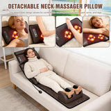 Full Body Massage Mat with Heat, Detachable Shiatsu Neck and Foot Massager, Vibration Massage Mat for Back Pain Relief, 9 Modes 3 Timers, Inflatable Lumbar Pillow, Home Office Gift for Mom Women