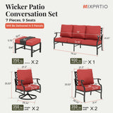 MIXPATIO 7-Piece Patio Conversation Set, Swivel Chairs, 2 Ottomans, Red