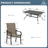 MFSTUDIO 7-Piece Patio Dining Set, 60" Metal Table & Mesh Chairs