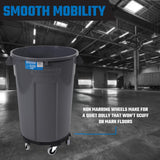 Gray 44 Gallon Trash Can Set (Trash Can, Quiet Dolly, and Reinforced Lid
