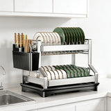 mfanchan 2 Tier Dish Racks for Kitchen Counter and Sink, Large Dish Drying Rack with Drainboard & Utensil Holders, Stainless Steel Dish Drainers, Kitchen Organization and Storage (2)