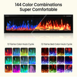72” Smart Electric Fireplace with Voice Control, Realistic Flame, Crackling Sound, Wall Mounted or Recessed Fireplace Insert, App/Remote Control, Logs & Crystals Included for Living Room, Bedroom