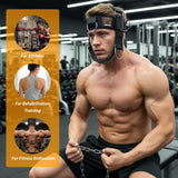 Adjustable Neck Harness for Resistance Bands & Weightlifting, Head Strap with 6 D-Rings for Multi-Directional Neck Training, Padded Chin Support for Athletes & Rehab Exercises