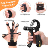 Grip Strength Trainer Kit with Hand Gripper Strengthener, Finger Exerciser, Forearm Workout Ring, Double-Sided Finger Stretcher(Gripster) and Stress Relief Ball (black grey) Btfsoul