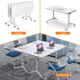 White Folding Conference Table Bussiness Conference Room Tables with Flip-Top Design & Silent Wheels