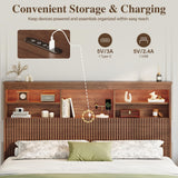Uteeran Queen Size Bed Frame and Tall Headboard & Storage, Metal Platform Bed Frame with 4 Storage Drawers, Queen Bed Frame with LED Lights & Charging Ports, No Box Spring Needed, Noise-Free, Brown