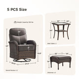 Luxury Patio Furniture Set with Swivel Chairs & 6-Inch Thick Cushions, Outdoor High Back Swivel Rocker Patio Chairs, 5PCS Wicker Outdoor Furniture Set for Porch, Yard, Deck, Poolside, Brown/Grey
